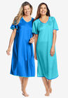 2-Pack Short Silky Gown , POOL BLUE CARIBBEAN BLUE, hi-res image number 0