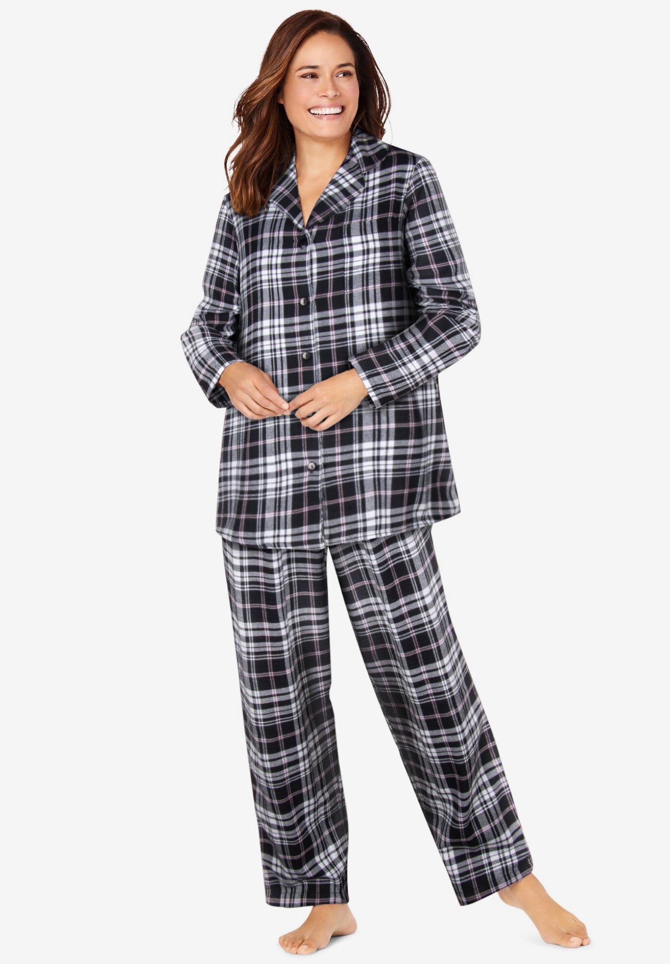 Black Plaid Flannel PJ Set and Slipper, , hi-res image number 0