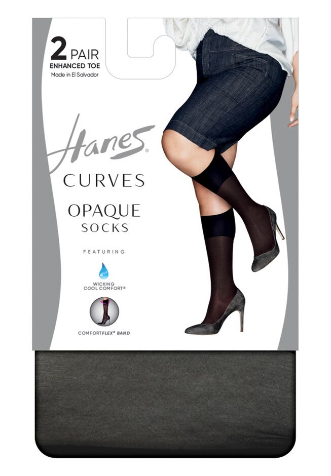 Curves Opaque Socks 2-Pack, BLACK, hi-res image number 0