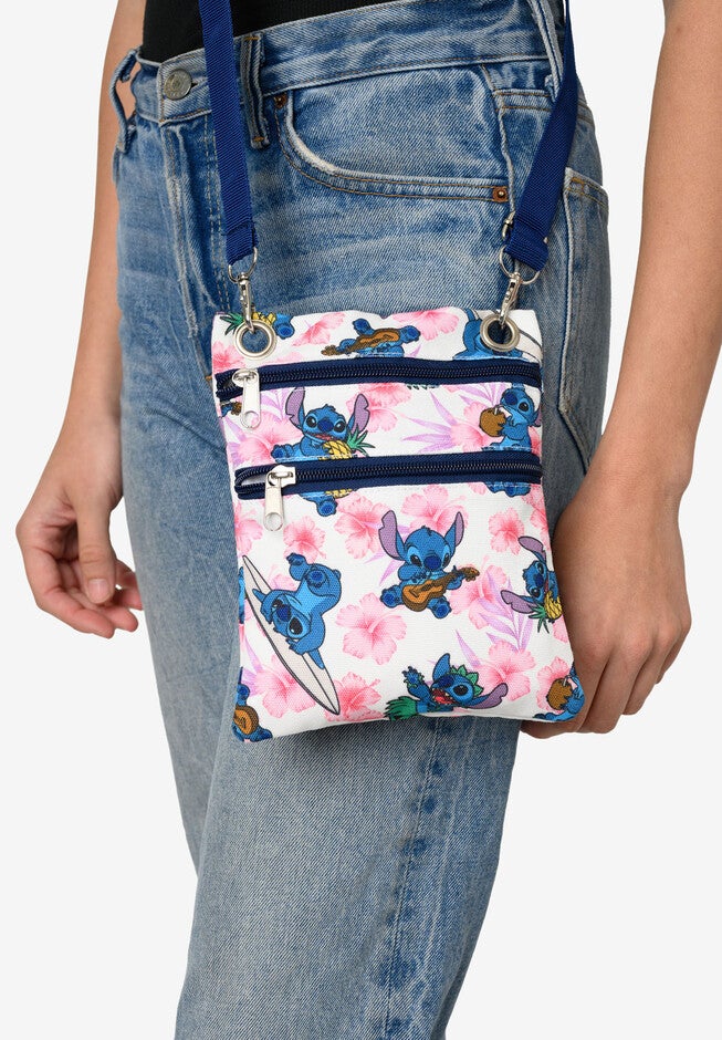 Stitch Passport Bag Travel Crossbody Purse Pink White, , on-hover image number 1