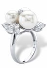 Platinum over Sterling Silver Simulated Pearl and Cubic Zirconia Ring, , on-hover image number null