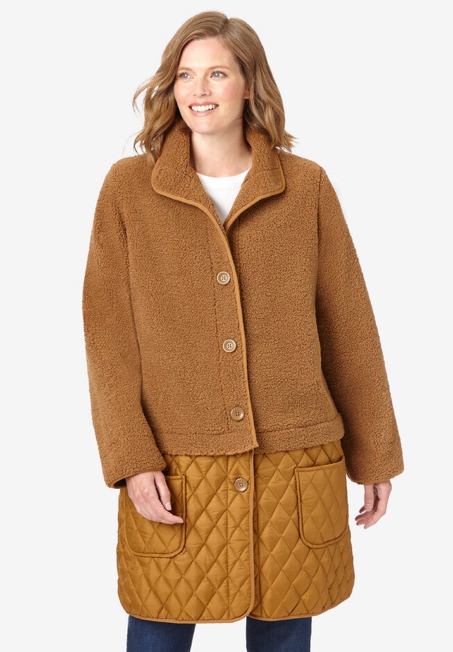 2-in-1 Zip-Off Berber/Quilted Jacket, TOFFEE, hi-res image number null