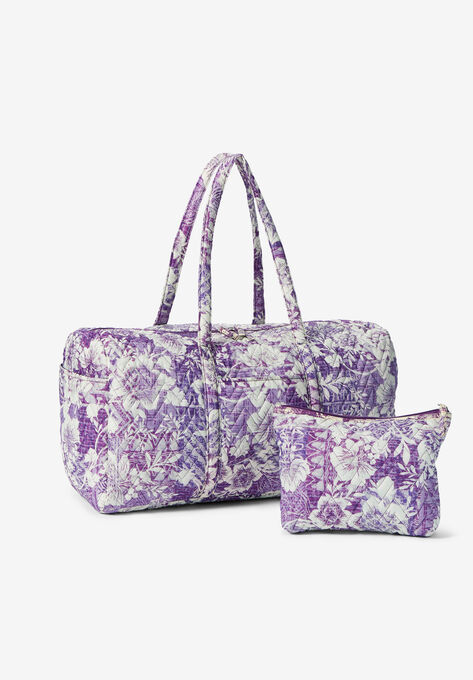 Quilted Duffle & Pouch Set, PLUM PURPLE FLORAL PATCHWORK, hi-res image number null