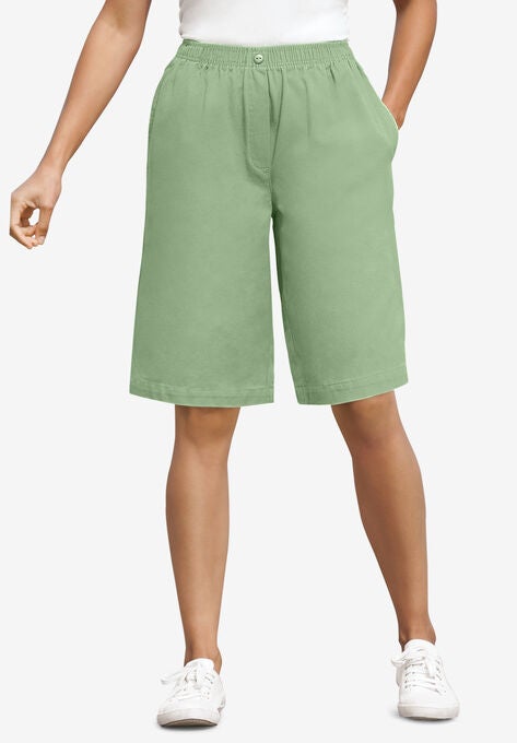 Elastic-Waist Cotton Short, SAGE, hi-res image number null