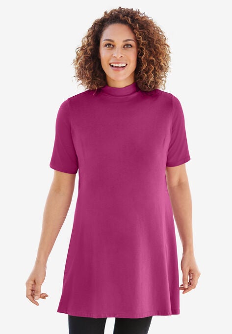 Mockneck Swing Tunic, RASPBERRY, hi-res image number null