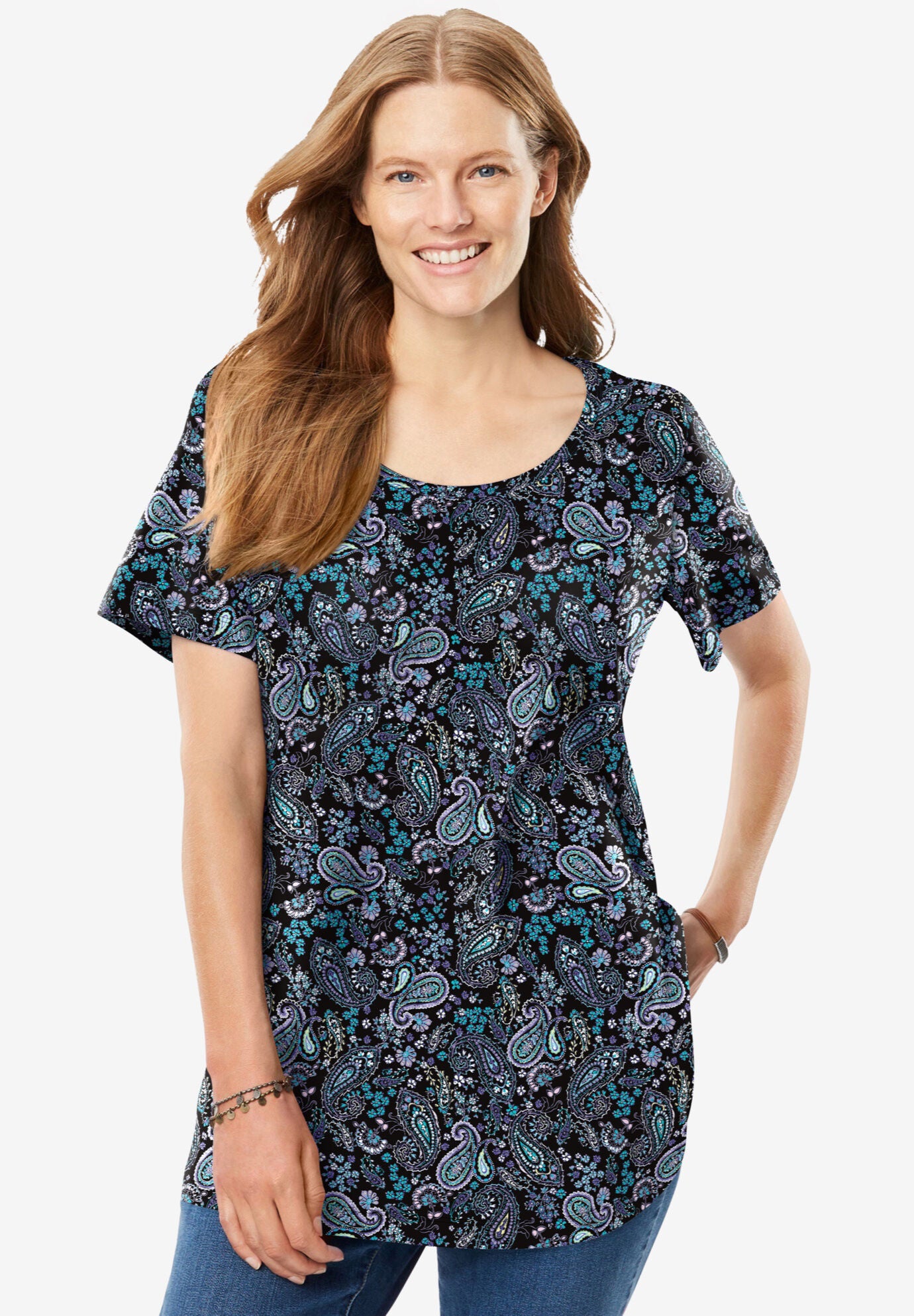 Perfect Printed Short-Sleeve Scoopneck Tee, , alternate image number 4