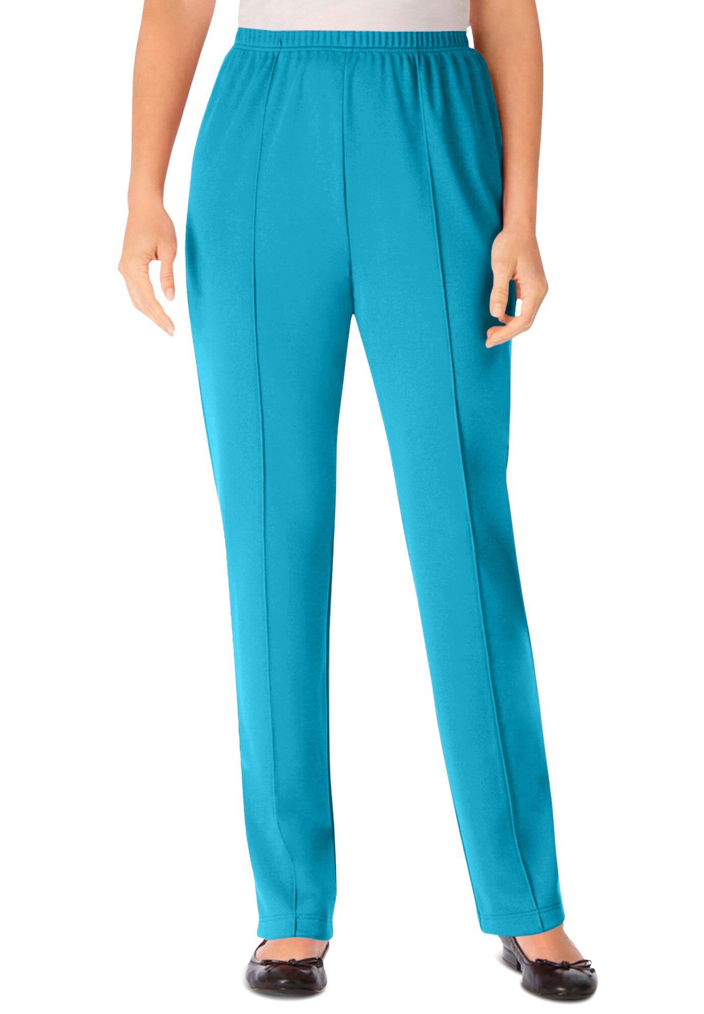 Knit Hassle-Free Pull-On Elastic-Waist Pants, TURQ BLUE, hi-res image number 0