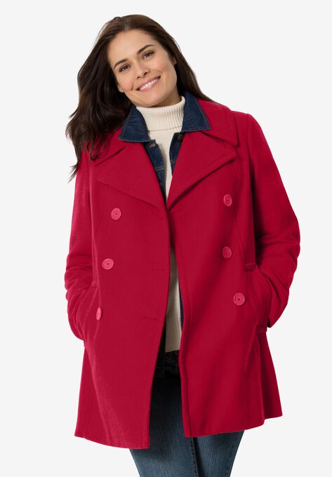 Wool-Blend Double-Breasted Peacoat, CLASSIC RED, hi-res image number null