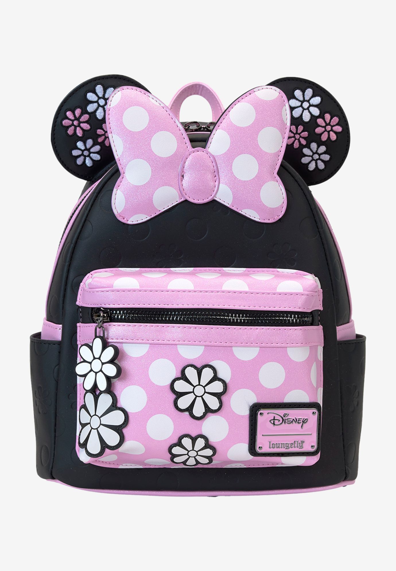 Loungefly x Disney Minnie Mouse Mini Backpack Floral Rock The Dots, BLACK, hi-res image number 0