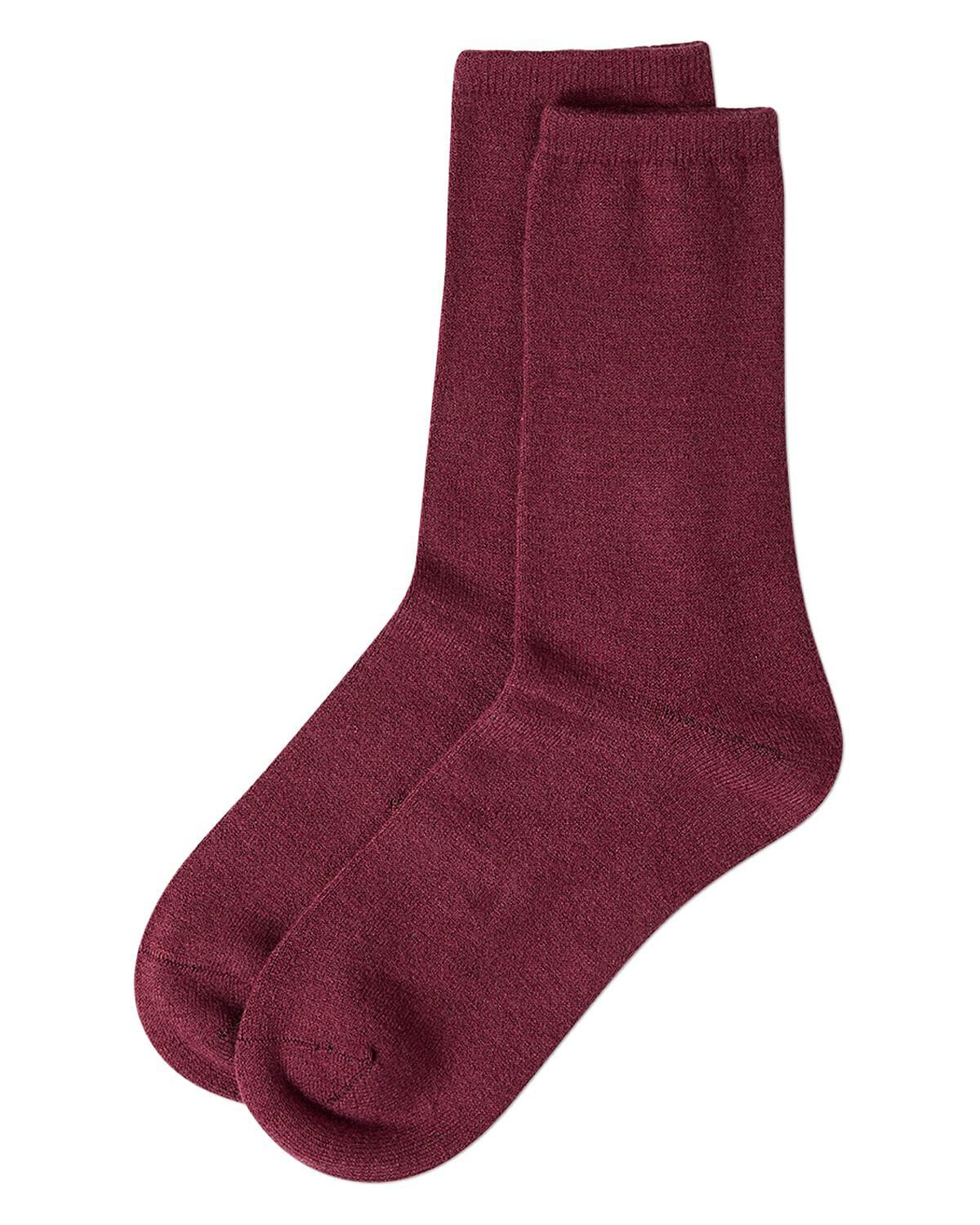 Women's Solid Soft Flat Knit Cashmere Blend Crew Sock, BERRY, alternate image number 2