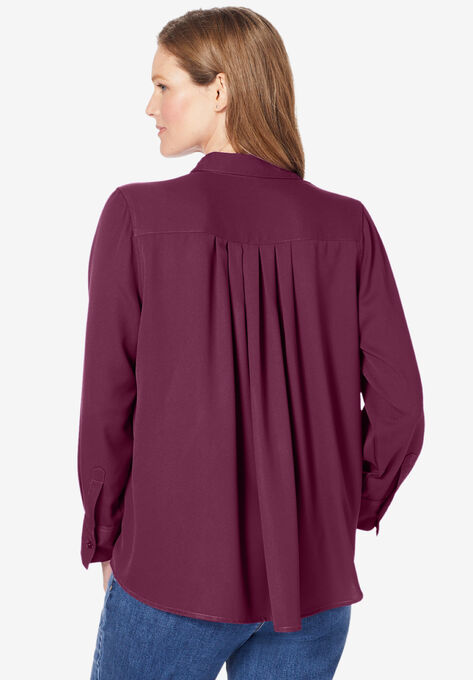 Long-Sleeve Pleat Back Shirt, , on-hover image number null