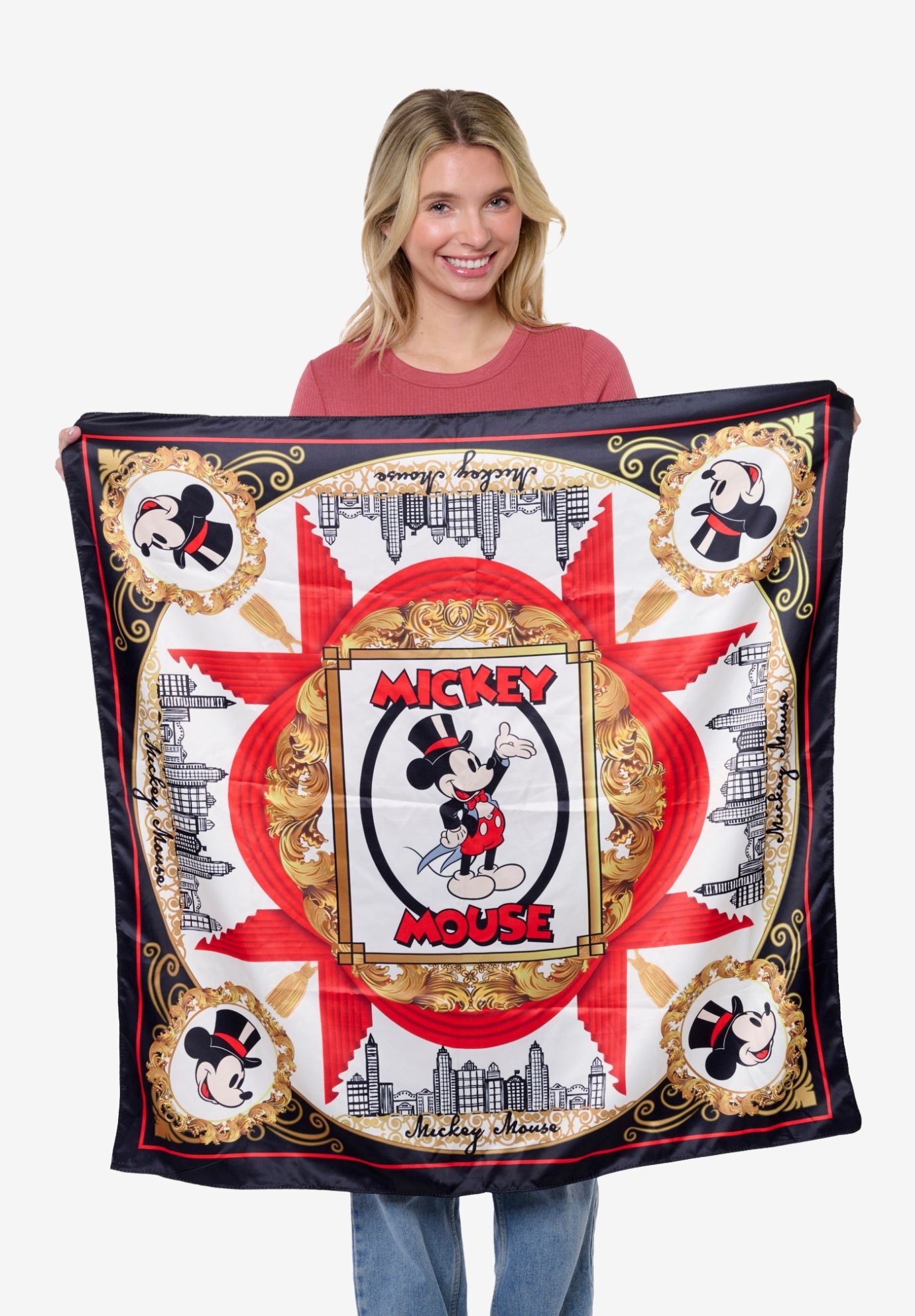 Disney Mickey Mouse Top Hat 35 inches x 35 inches Silky Square Scarf Head Wrap Neck Scarf, BLACK, alternate image number 5