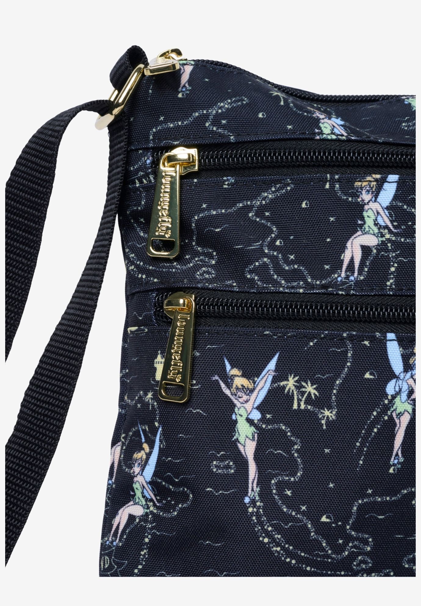Loungefly Disney Tinker Bell Neverland Map Crossbody Bag Nylon Black, BLACK, alternate image number 3