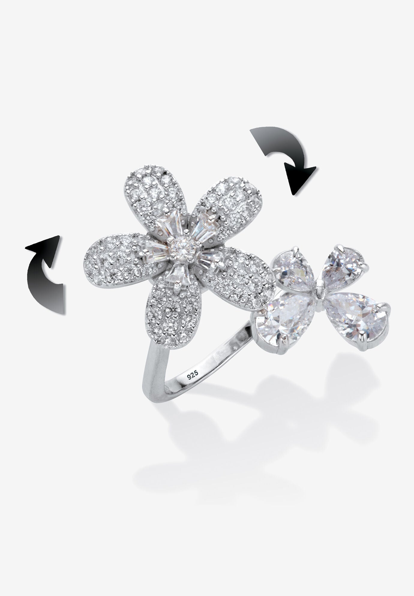 Platinum Plated Silver Cubic Zirconia Spinning Daisy Flower Ring (1 5/8 cttw), , alternate image number 2
