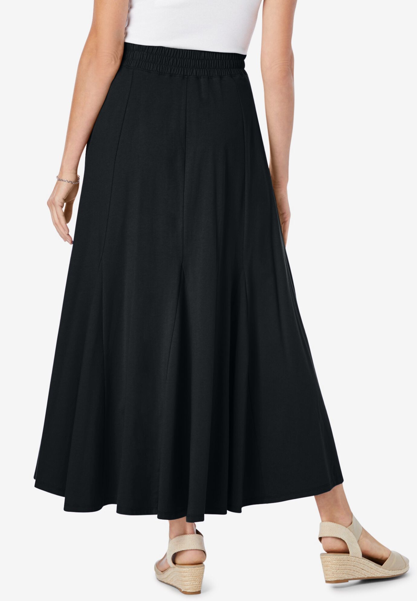 Wide Elastic Waist Skirt, BLACK, alternate image number 3
