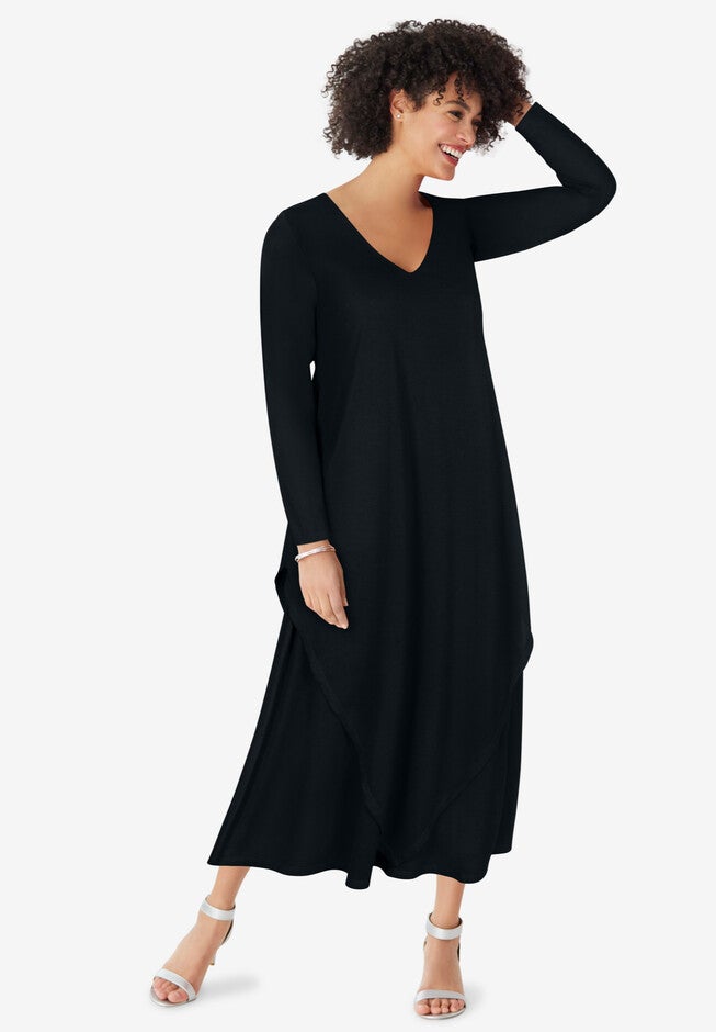 Asymmetric Overlay Dress, BLACK, hi-res image number null