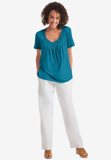 Crochet-Trim Knit Top, , alternate image number null