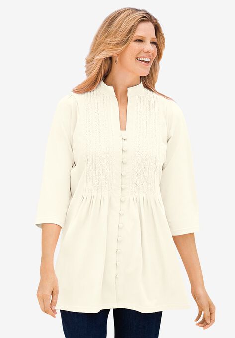 Pleated Embroidered Tunic, IVORY, hi-res image number null