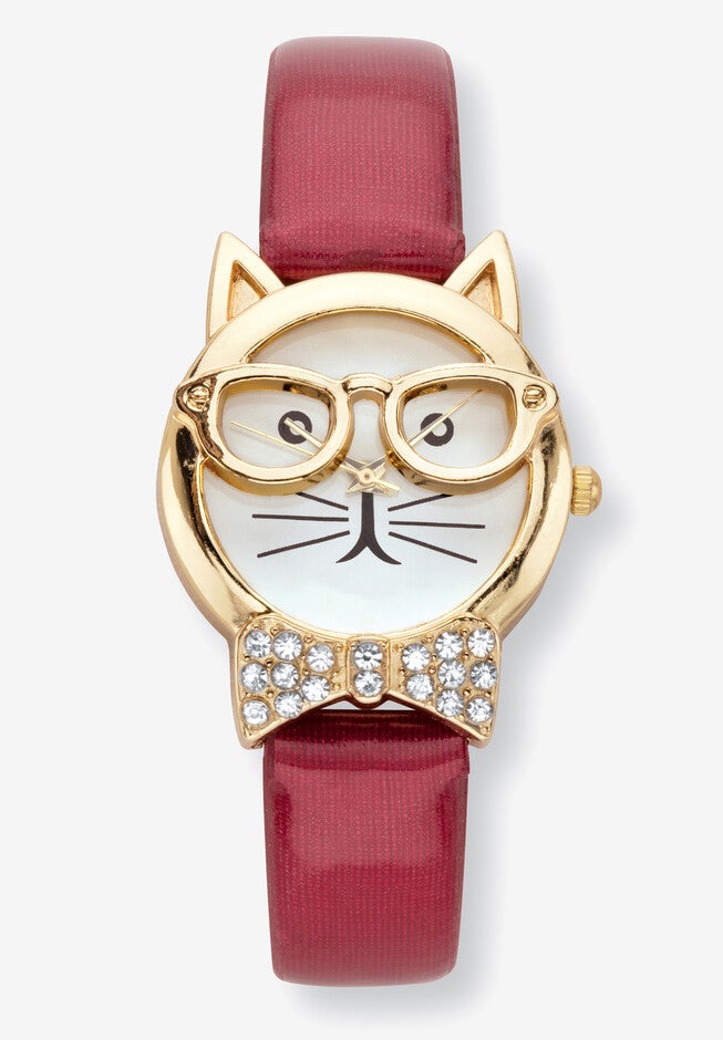 Cat Watch Round Crystal, RED, hi-res image number 0