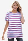 Perfect Printed Short-Sleeve Crewneck Tee, WHITE MULTI MINI STRIPE, hi-res image number null