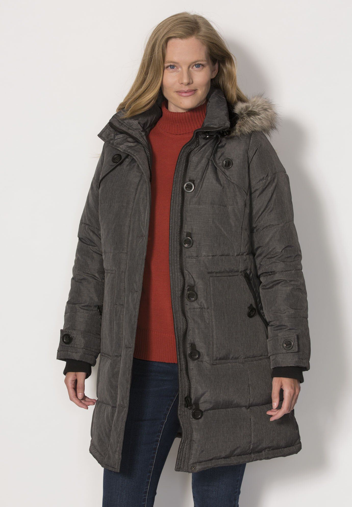 Heathered Down Puffer Coat, HEATHER CHARCOAL, hi-res image number 0