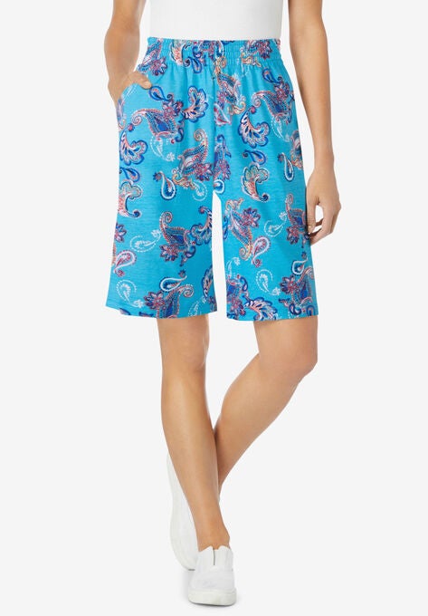 Jersey Knit Short, PRETTY TURQUOISE PAINTERLY PAISLEY, hi-res image number null