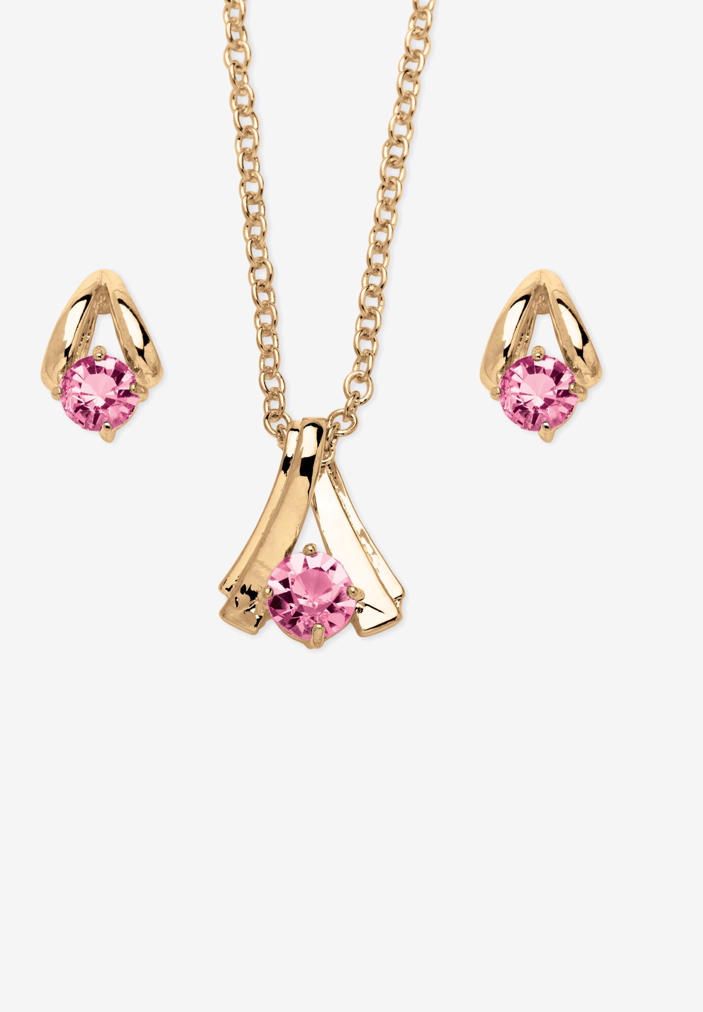 Simulated Birthstone Solitaire Pendant and Earring Set with FREE Gift in Goldtone, Boxed, JUNE, hi-res image number 0