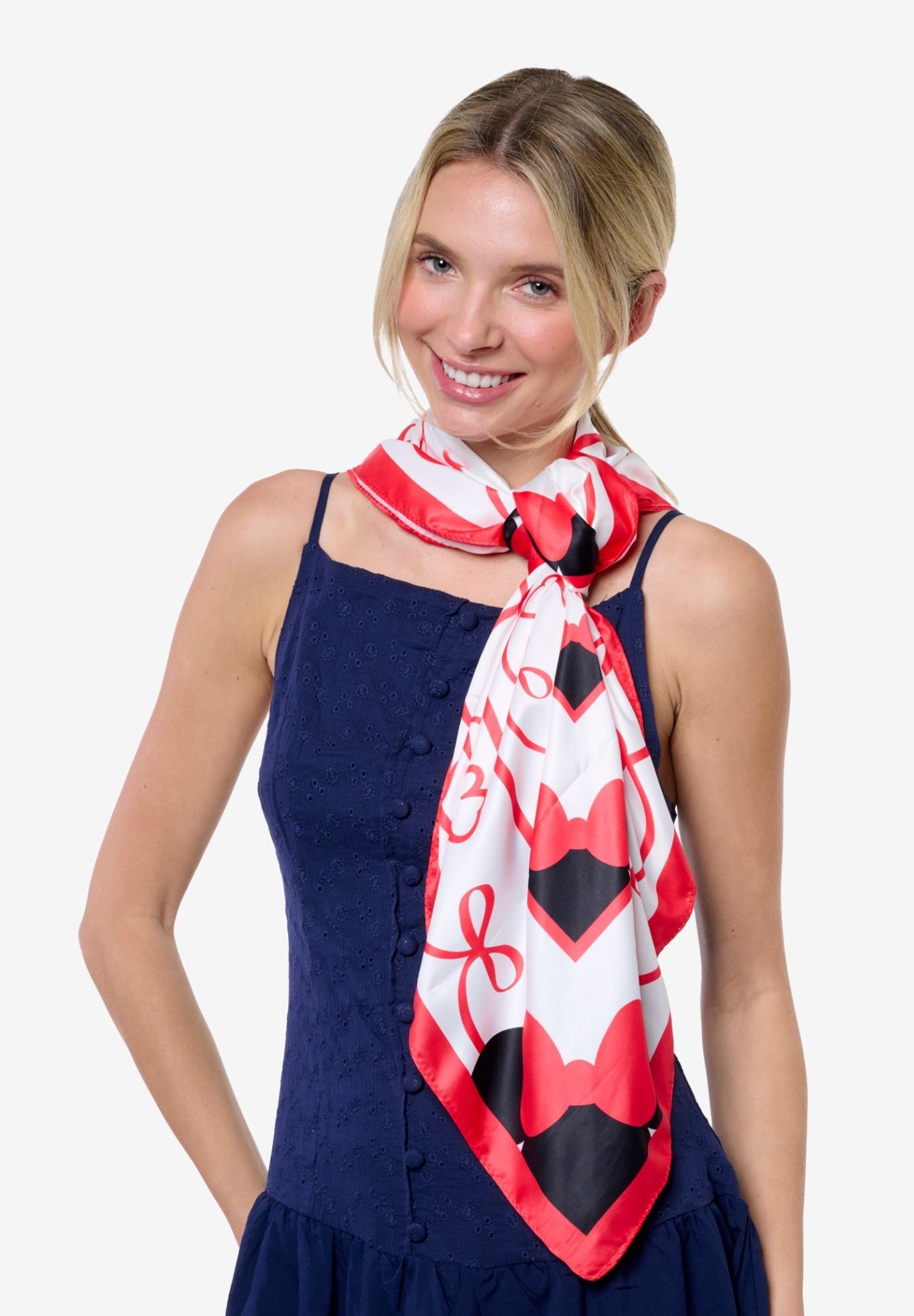 Disney Minnie Mouse 35 inches x 35 inches Red Bow Silky Square Scarf Neck Scarf Head Wrap, RED, alternate image number 5