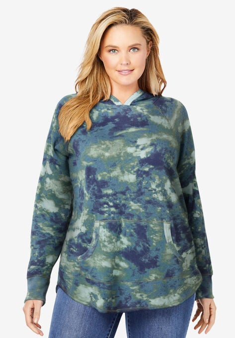 Washed Thermal Hooded Sweatshirt, PINE PRETTY TIE DYE, hi-res image number null