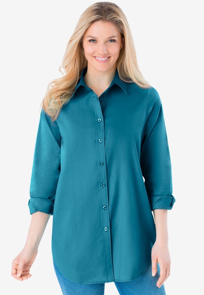 Perfect Long-Sleeve Button Down Shirt, DEEP TEAL, hi-res image number null