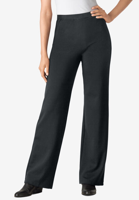 Wide Leg Ponte Knit Pant, HEATHER CHARCOAL, hi-res image number null