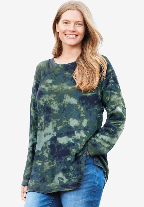 Washed Thermal Raglan Sweatshirt, PINE PRETTY TIE DYE, hi-res image number null
