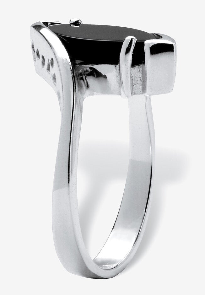 Sterling Silver Natural Black Onyx Marquise Shaped Bypass Ring, , on-hover image number 1
