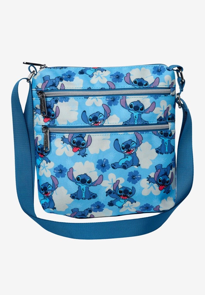 Loungefly x Disney Stitch Passport Crossbody Bag Blue All-Over Print, BLUE, hi-res image number 0