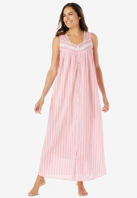 Long Sleeveless Floral Nightgown, PEONY PETAL STRIPE, hi-res image number null