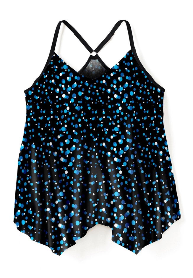 Longer-Length Mesh Tankini Top, WATER DROPLET, alternate image number 3