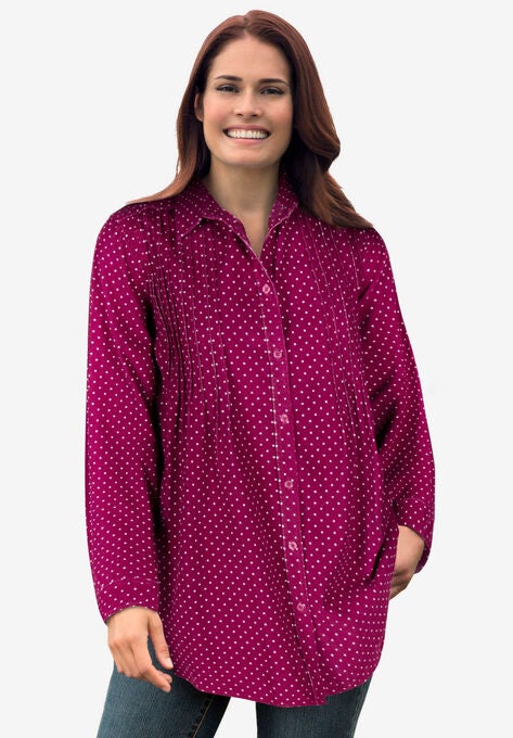 Pintucked Corduroy Button Down Shirt, DEEP CLARET DOT, hi-res image number null