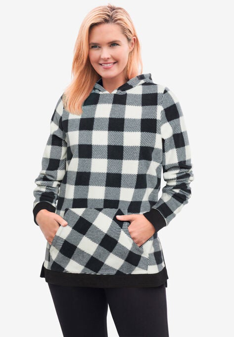 Microfleece Hoodie, IVORY BUFFALO PLAID, hi-res image number null