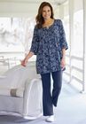 Three-Quarter Sleeve Pintucked Henley Tunic, , alternate image number null