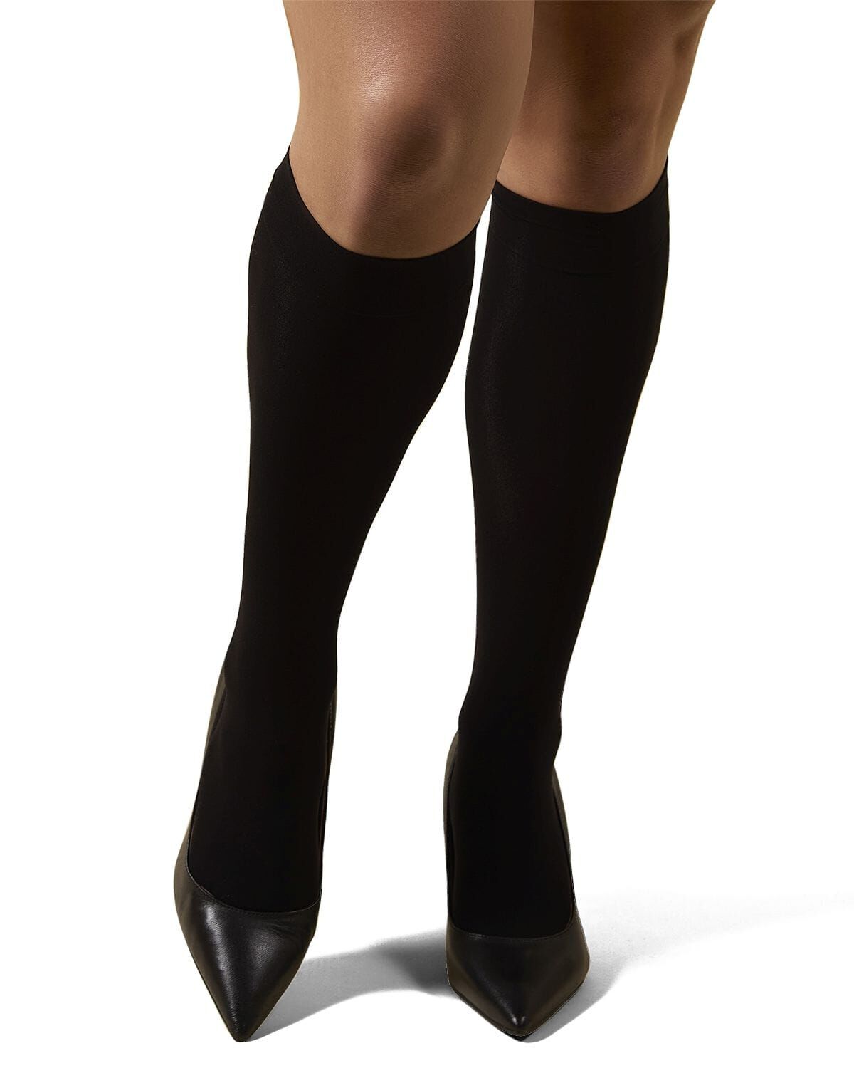 Women&#39;s 2 Pair Pack Microfiber Opaque Curvy Knee Highs, BLACK, alternate image number 1