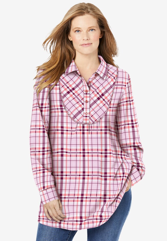 Henley Bib Flannel Shirt, PINK PRETTY PLAID, hi-res image number null