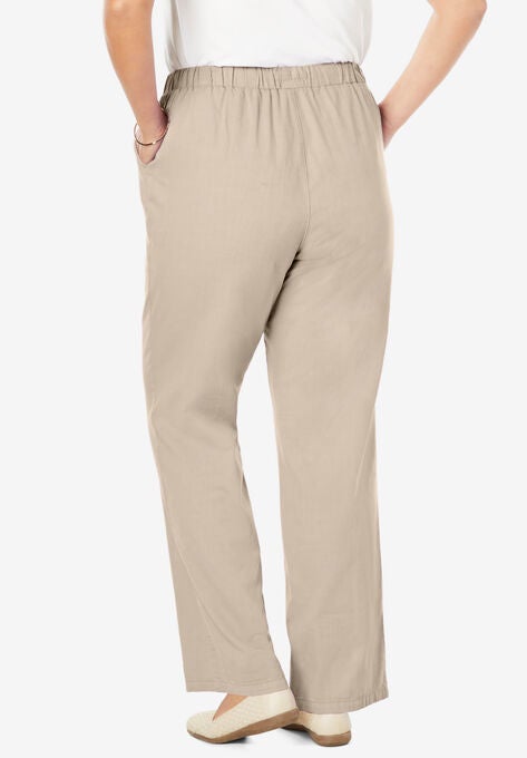 Pull-On Elastic Waist Cotton Chambray Pants, , on-hover image number null