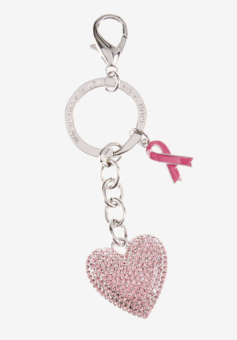 Heart Keychain, SILVER PINK RHINESTONE, hi-res image number null