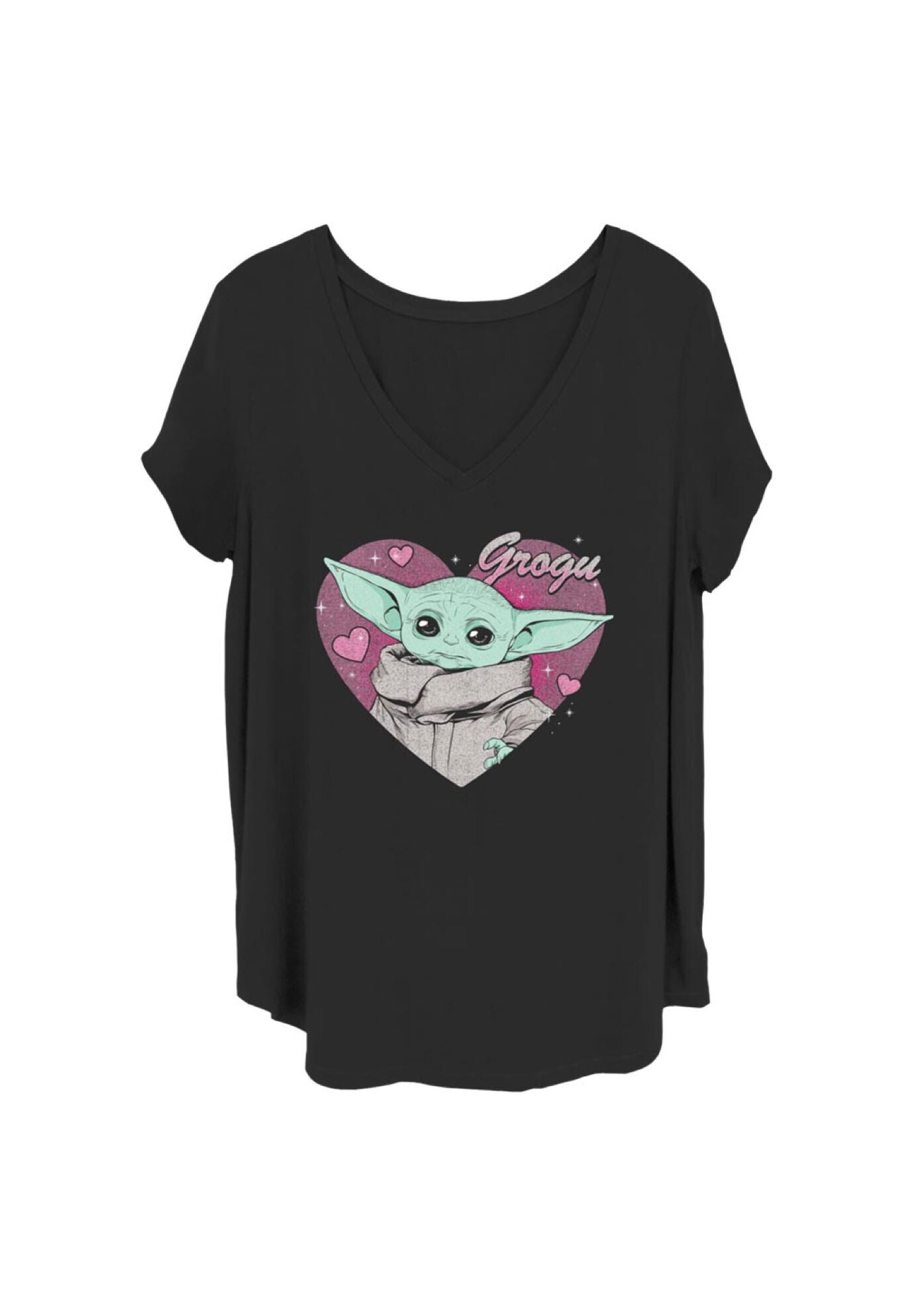 Grogu Valentine V-Neck T-Shirt, BLACK, hi-res image number 0