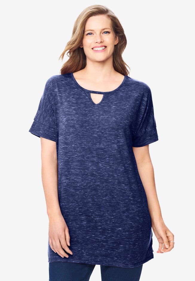 Marled Keyhole Tunic, DARK NAVY MARLED, hi-res image number 0