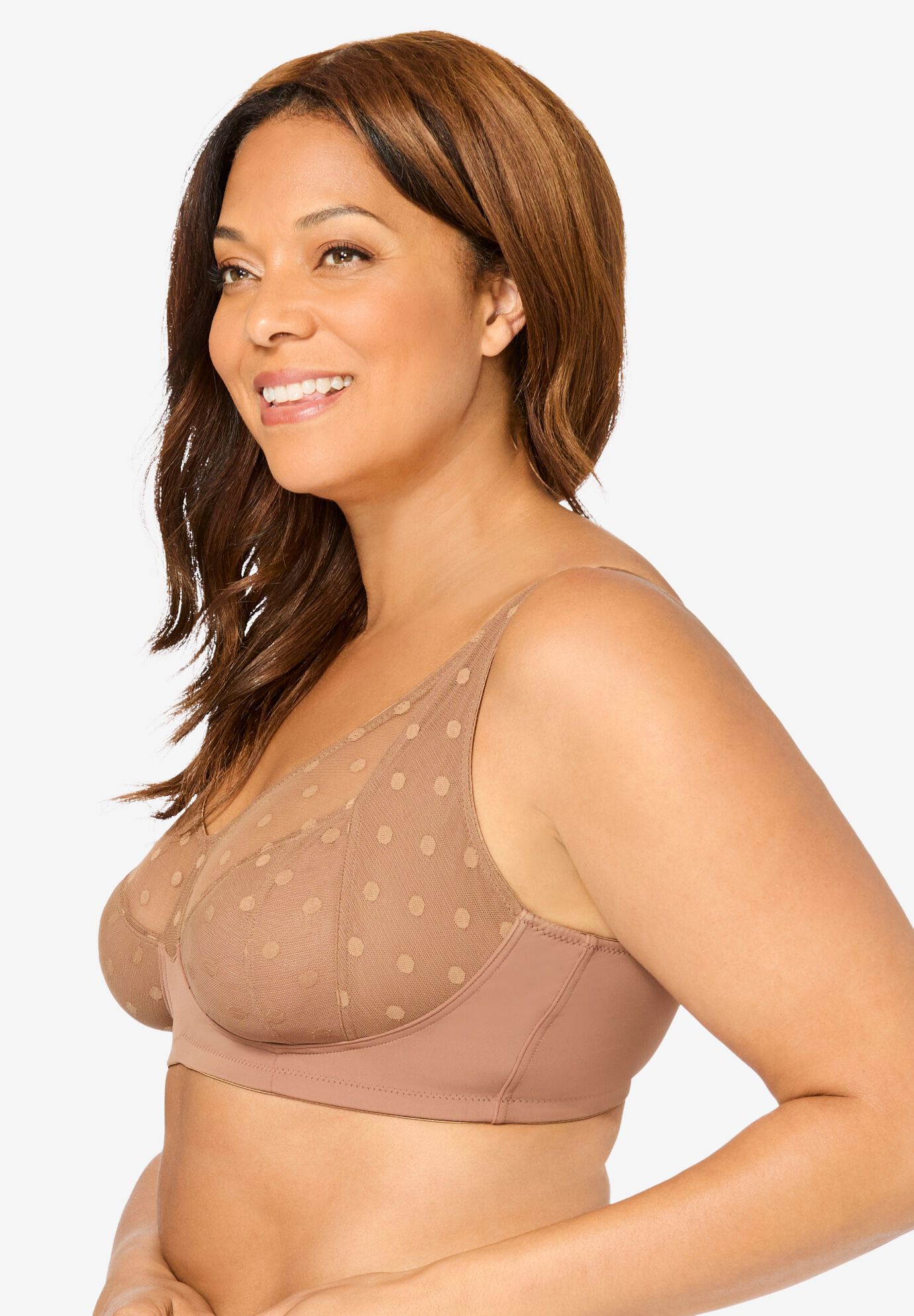 Catherines&reg; Jacquard Polka Dot Wire Free Bra, MOCHA NUDE, alternate image number 2
