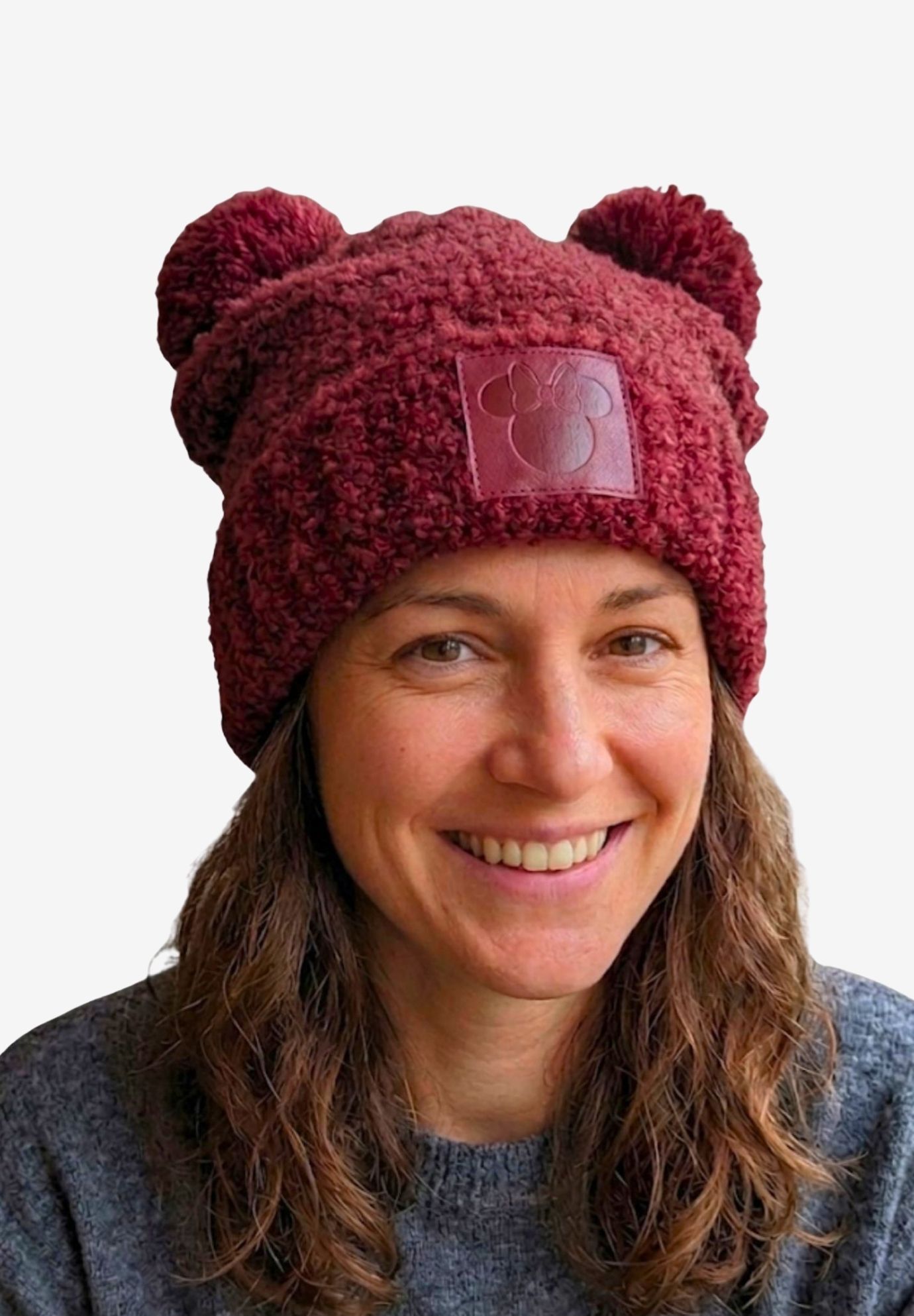 Disney Minnie Mouse Double Pom Beanie Fuzzy Knit Winter Hat, RED, alternate image number 2