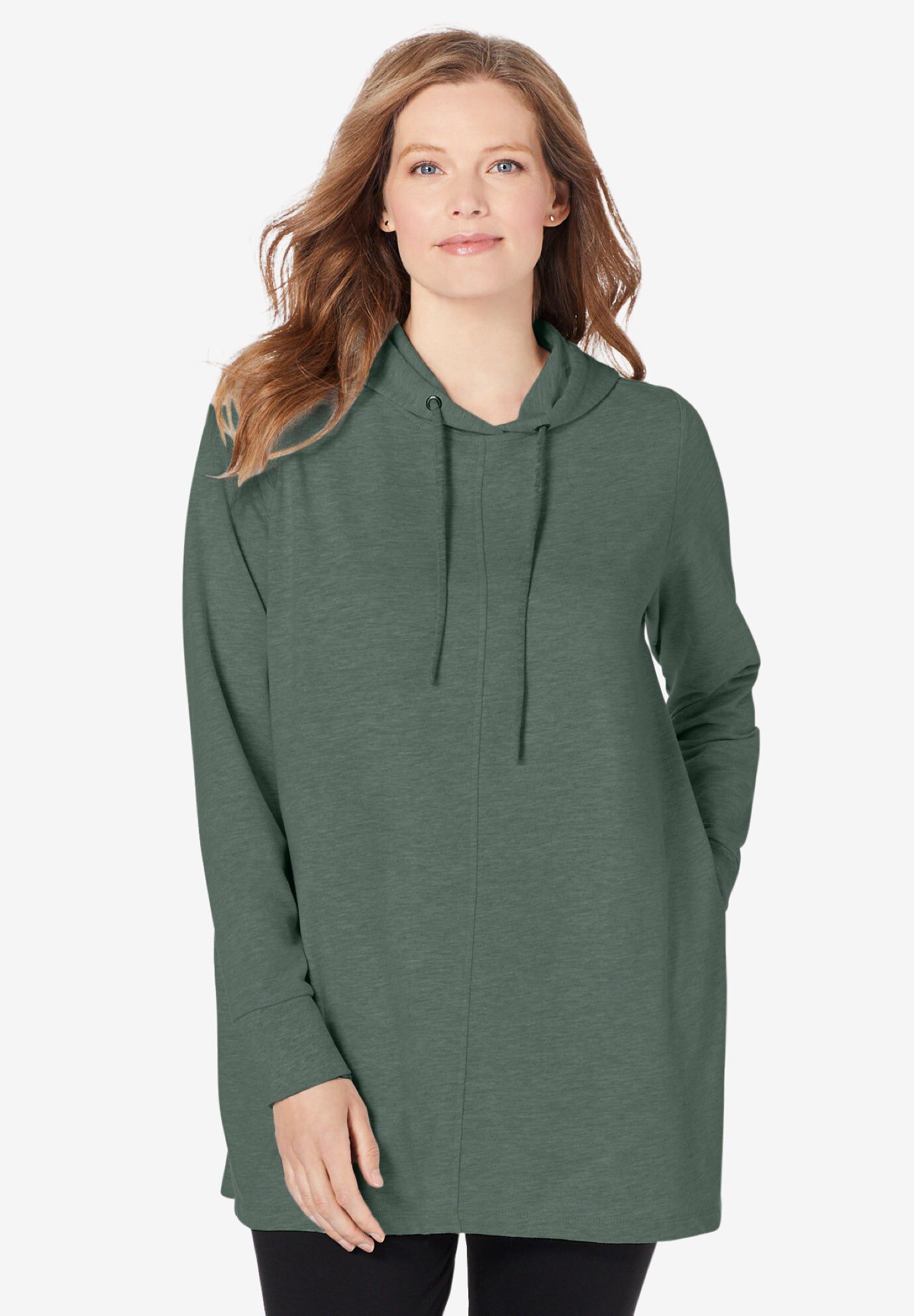 Pleat-Back Swing Hoodie Sweatshirt, PINE, hi-res image number 0
