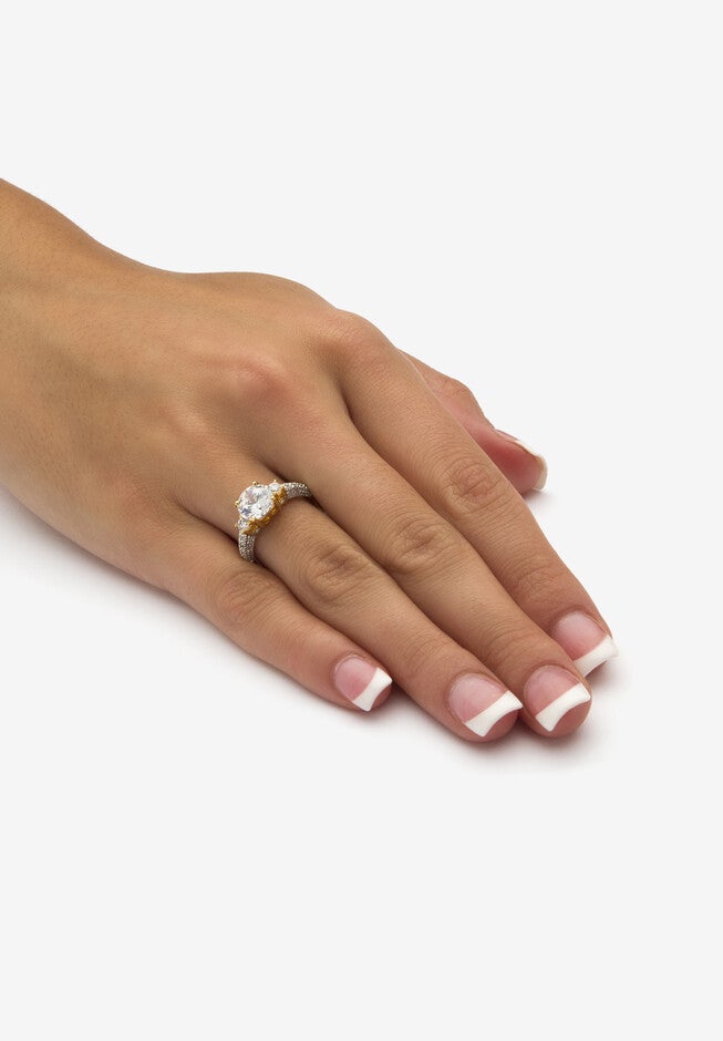 14K Gold Over Sterling Silver Cubic Zirconia 3-Stone Bridal Ring, , alternate image number null