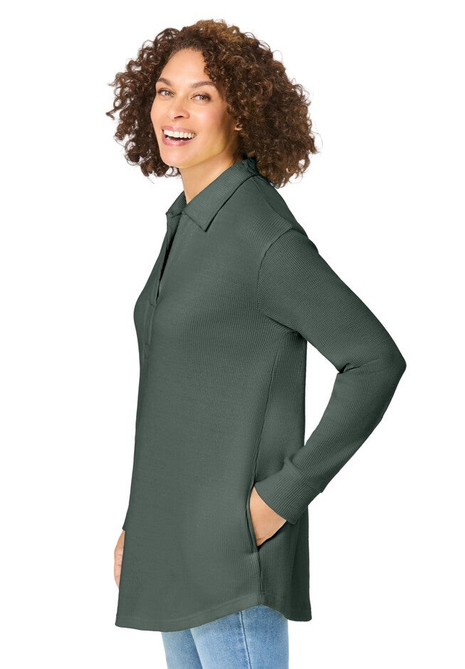 Relaxed Waffle-Thermal Tunic, PINE, alternate image number 2
